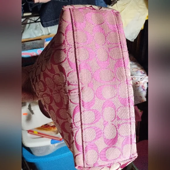 Vintage Coach Hampton Signature Pink Tote Shoulder Handbag Canvas Leather - Picture 4 of 5